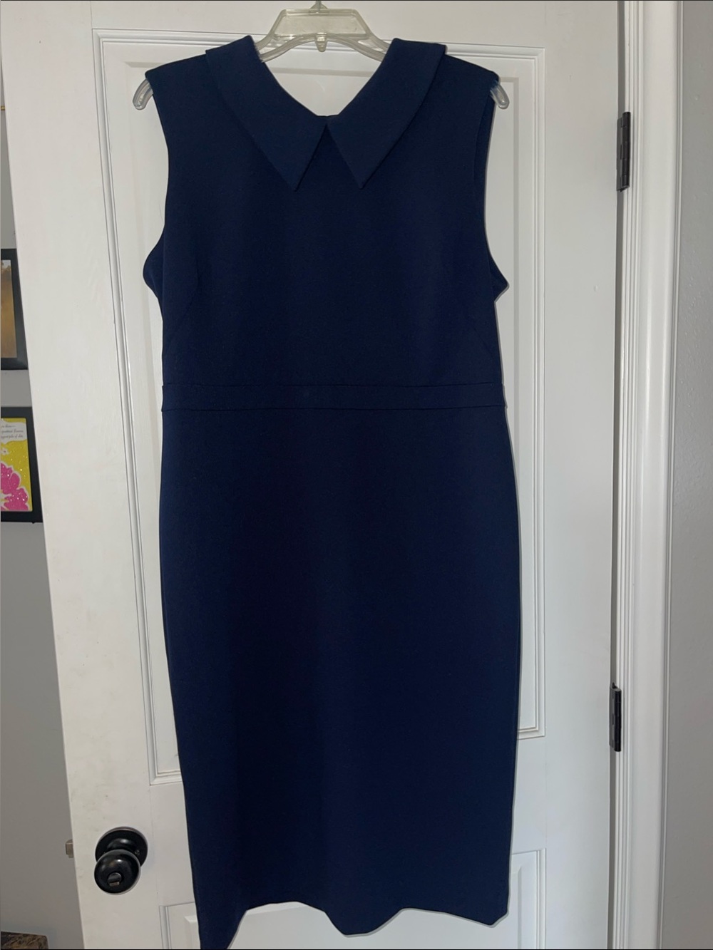 Calvin Klein Sleeveless Navy Midi Dress with Pointed Collar